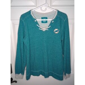 Antigua Miami Dolphins NFL Sweatshirt Women's Large Lace Up Pullover Cotton EUC
